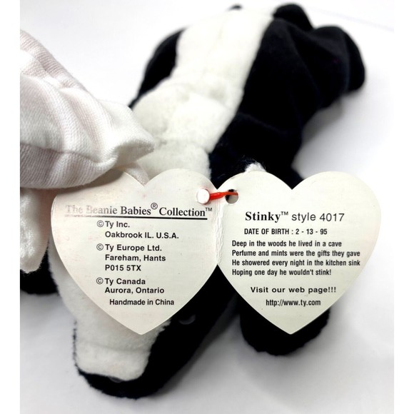 RARE! 1995  Original “Stinky” Ty Beanie Baby /Style 4017, P.V.C Pellets Errors